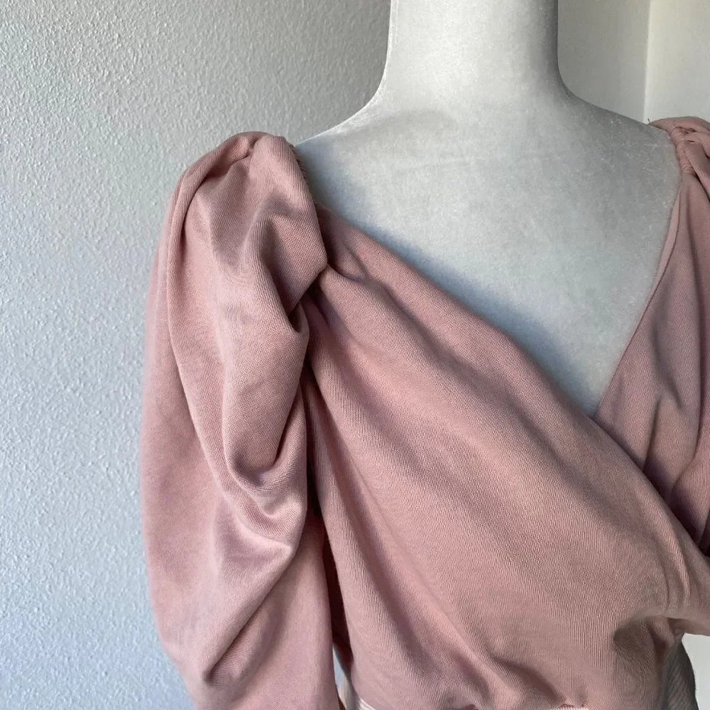 Fashion Nova Crop Top Adriana Puff Sleeve Mauve SZ M NWT - Picture 7 of 8